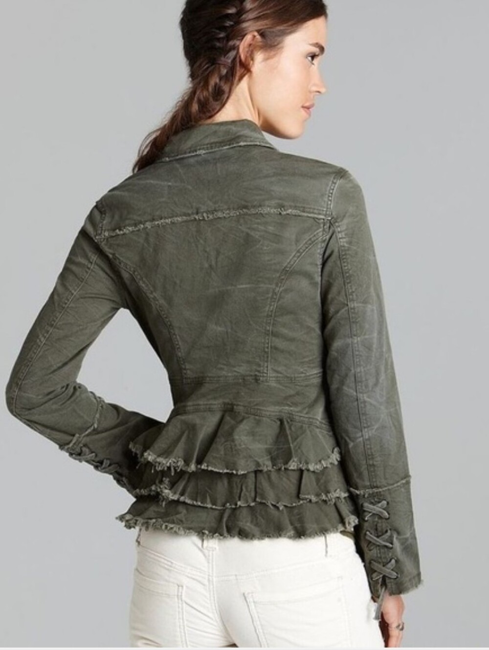 Military Ruffle Olive Green Women's Jacket